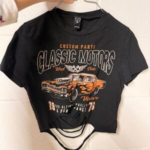 Windsor Black Crop Top with Orange Vintage Car Graphic